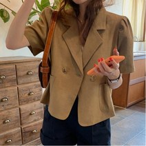 모니따제이 린넨 퍼프소매 반팔 크롭 자켓 mn015