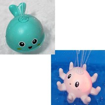 불빛나는 분수돌고래 + 불빛나는 분수문어 자동분수 LED 목욕놀이 장난감, 분수돌고래 (민트)+분수문어 (핑크)