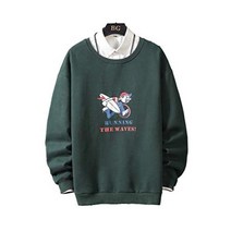 LINGEW 맨즈 트레이너 파커 긴소매 무지 하라주쿠풍 탑스 멋쟁이 큰 사이즈 컷소 저지 느긋하게 캐주얼 풀오버 그린 XXL