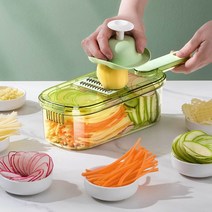 파절기 채썰기 파절이 기계 주방 야채 절단 유물 다기능 가정용 야채 절단기 감자 강판 강판 파쇄 양파 슬라이서, [07] 말차 그린 5점 세트(날 3개+핸드 가드)