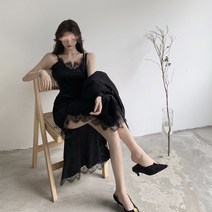 (무배)레이스 양트임 벨벳 밍크 뷔스티에 슬립 롱 원피스