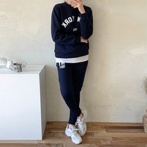 여성용 뉴욕 나인 기모 배색 트레이닝 상하의 세트