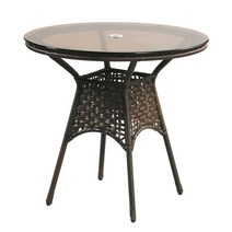 야외용테이블 파라솔용 라탄 강화유리 원형 티탁자 TTRTG, 900mm