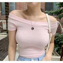 감성소녀 슬림 쫀쫀 오프숄더 반팔 티셔츠 5col 기본 무지 골지 러블리 쫄티