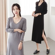 세이스타일 이지 긴팔 V넥 옆트임 원피스