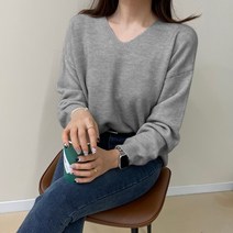 데일리앤 루즈핏 여성 브이넥 니트 멜트