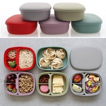 국산 실리콘 3칸 도시락 반찬 통 - 5color 어린이 회사 어린이집, 그린