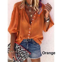여성 블라우스 긴 캐주얼 버튼 셔츠 플러스 사이즈 S-5XL, [01] S, [08] orange