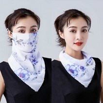 자외선 차단 마스크 넥워머 여 삼각 스카프 시폰 프린트