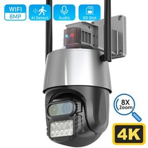 감시카메라 cctv 베이비 캠 도난 방지 사이렌 알람 듀얼 렌즈 MP 4K 야외 와이파이 카메라 X 줌 PTZ 스피드 돔 Ai 자동 추적 CCTV IP, 4MP Add 128G Card_CHINA | EU 플