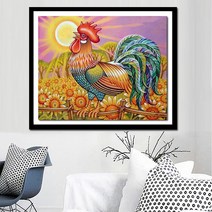 현관 사무실 거실 행운 수닭 인테리어 그림 장식 만들기 세트 diy, 100x80cm 전체 원형 큐빅