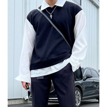 댄디 레이어드 V넥 조끼 긴팔 셔츠