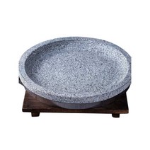 돌판 접시 주물팬 트레이 레스토랑 스톤 그릴, 돌솥 직경 24cm 나무 접시 포함