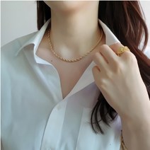 데일리 15K 도금 체인 여자 목걸이 팔찌 세트 크런치