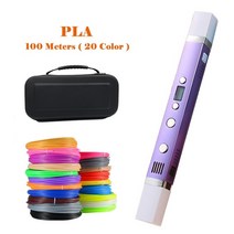 Myriwell 1.75mm ABSPLA DIY 3D 펜 LED 스크린 USB 충전 3D 인쇄 펜 100M 필라멘트 111, 보라색 추가 100m PLA, 1-협력사