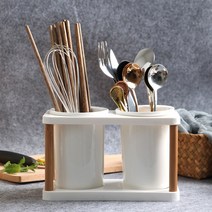 마벨인홈 깔끔 2구 물빠짐 도자기 수저통, 2구 도자기 수저통