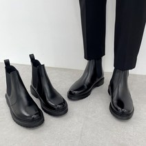 남성 키높이 가죽 첼시 부츠 · 블랙