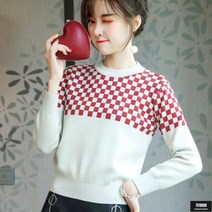 가바바 여성 스웨터 체스무늬 배색예쁜 라운드넥 가을 니트 G55581