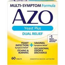 AZO 효모 플러스 이중 구호 정제 감염 및 질 증상 완화 가려움증 작열감 60개, 60개(1팩), 20일분