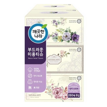 깨끗한나라 부드러운 천연펄프 미용티슈 2겹 260매, 6개입, 1팩