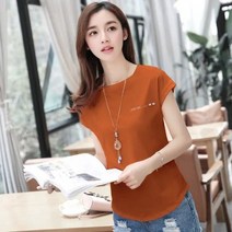 여성 여름 O넥 반팔 코튼 티셔츠 루즈핏 BaTwing 자수 다이아몬드