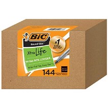 BIC 볼펜 라운드스틱 M 1.0 검정색 144개입 사무용품 잘써지는볼펜 부드러운필기감, 1개(144개입)