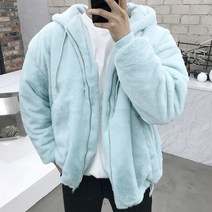 용된다 남자 겨울 양털 후드집업 오버핏 밍크 점퍼