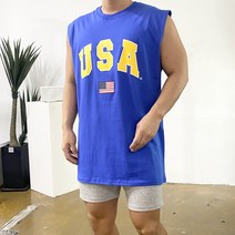 남자 성조기 프린팅 오버핏 흰색 레이어드 라운드 민소매 나시티 4컬러
