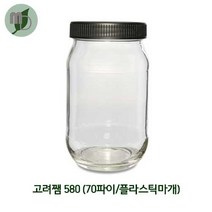 유리병 잼병 고려쨈580 (70파이/플라스틱마개) -40개-, 흰색(반투명)
