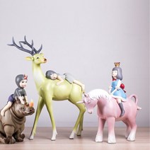 판타지 동물 소녀 유니콘 사슴 마블 장식 인형 피규어 인테리어 소품 디자인 아이디어 상품, 핑크유니콘