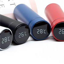 스마트 보온 보냉 스테인레스 온도계 분유텀블러 500ml, 레드