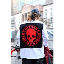 바이더알 엠보싱 프린팅 블랙 캔버스 패치 긴팔티 화이트