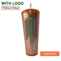 대용량 스텐 리유저블 컵 텀블러 710ml 다이아몬드 스트로 여신 로고 여름 냉수 더블 레이어 플라스틱 24 온스 커피 머그잔 도매, 710ml with logo, orange