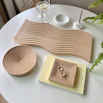 우드 트레이 물결 라인 인테리어 트레이 촬영용 소품 카페 악세사리트레이 나무 캔들받침, C타입-물결