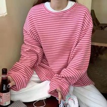[이신]신상핫 2021 가을 새로운 한국 스타일 느슨한 줄무늬 긴팔 티셔츠 여성 트렌디 탑 학생 셔츠 슬리밍 모든 일치
