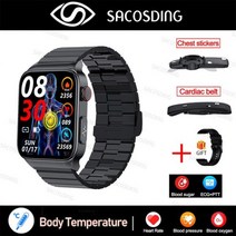 2023 새로운 혈당 스마트 워치 남자 심전도 모니터 혈압 체온 Smartwatch IP68 방수 피트 트래커, Steel Black B set_CHINA | Orig