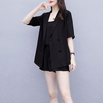 여자 투버튼 5부 무지자켓 끈나시 숏팬츠 하객룩 세트