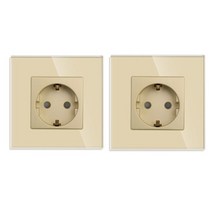 디자인 멀티탭 bingoelec 전원 소켓 16a eu 표준 전기 콘센트 86mm 86mm 흰색 스탈 유리 패널 벽 소켓, 황금 2개, 유럽 ​​연합