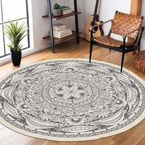 HEBE 4 피트 원형 보헤미안 만달라 핸드 우븐 러그, Exotic Floral-grey, 6 ft Diameter