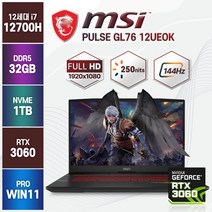 MSI Pulse GL76 12UEOK 12세대 i7-12700H RTX3060 17인치 윈도우11 GF76 A12UE, 블랙, 코어i7, 1TB, 32GB, WIN11 Pro