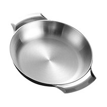 BESTonZON 프라이팬 팬 스테인레스 스틸 빠에야 더블 루프 핸들 요리 붙지 않는 플라잉 한국식 음식 서빙 냄비 가정용 주방용 해산물 18cm, 23.5X18X3.6CM