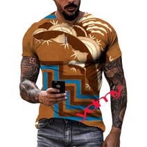 여름 반팔 티셔츠 패션 남성 그림 넥 티 컬러 캐주얼 프린트 용 라운드 힙합