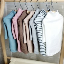 강아지 긴소매 목폴라티 애견 실내복 기본티 이너티 내복 허리긴 흰색 롱티 비만견 2XL까지, 베이지