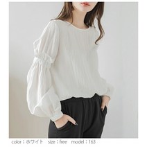 일본 라쿠텐 봄·여름 라운드 와이드 랜턴 슬리브 블라우스 여성 긴팔 티셔츠