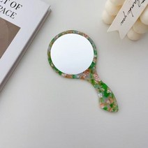 휴대용손거울 한국 대모갑 여성용 기하학 거울 휴대용 메이크업 손잡이가 있는 작은 원형 핸드 헬드, SKU-6
