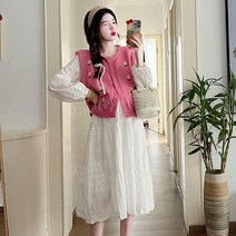 임부복 원피스 세트 니트 여성 가디건 스커트 투피스 가을 빅사이즈 주수사진 만삭 임산부