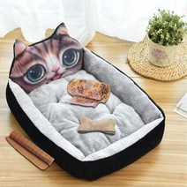 강아지집 보온 대형 소형견 캐릭터집 강아지 침대 강아지 매트 고양이집 반려동물 용품, 50cm(애완동물5kg), 블랙3D고양이(네조각세트)