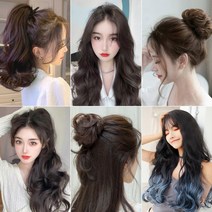 옆머리 올림머리 똥머리 곱창 만두 부분가발 반가발 포니테일 집게핀 머리끈 8종, 04.포니테일 집게핀-블랙브라운