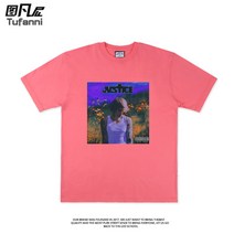 반팔나염티 JUSTICE 새 앨범 같은스타일 티셔츠 저스틴 비버 표지 플라워 프린팅 주변 와이드 루즈핏 2522961026