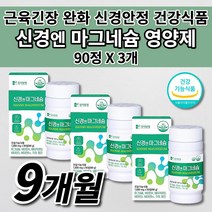 마그비 마그네비 먹는 근육 통증 신경 경련 긴장 완화 기능 이완제 안정제 손 입술 입 주위 눈꺼풀 눈두덩이 눈가 눈 안면 다리 떨림 저림 부족 증상 한미양행 마그네슘 영양제 90정, 3개